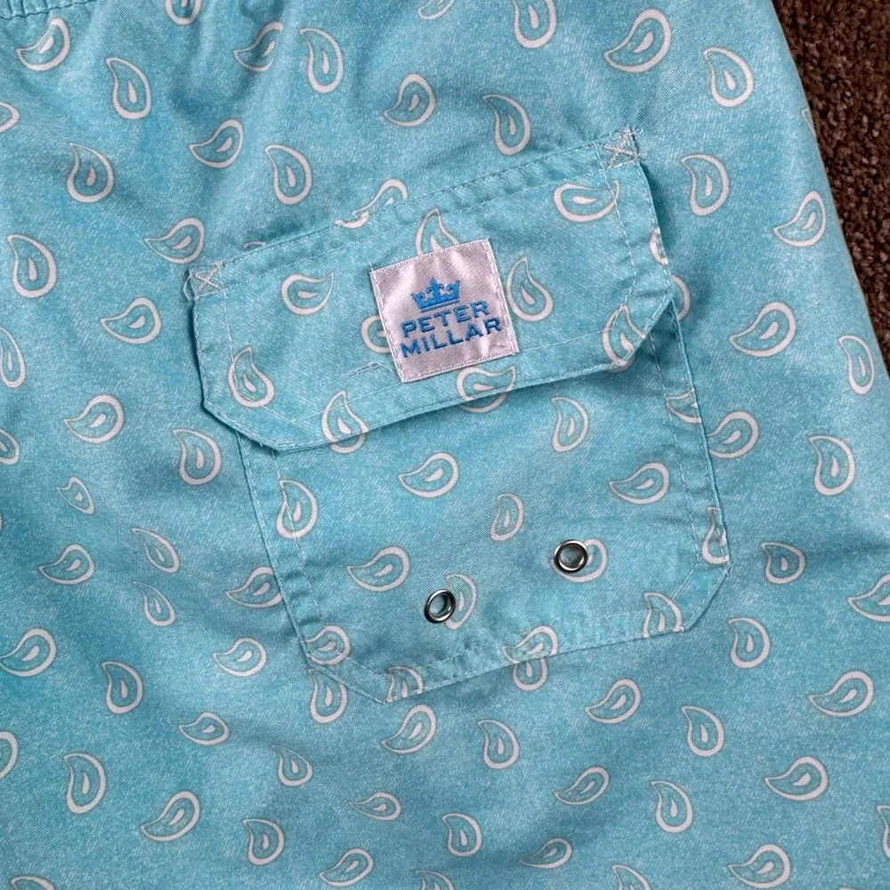 Peter Millar Mens XXL Teal Paisley Swim Trunks Mesh Lined Drawstring Shorts - Picture 5 of 8